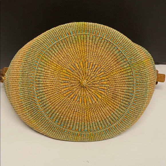 WICKER Raffia Tan Tote Market Leather Strap Flap - Picture 7 of 16